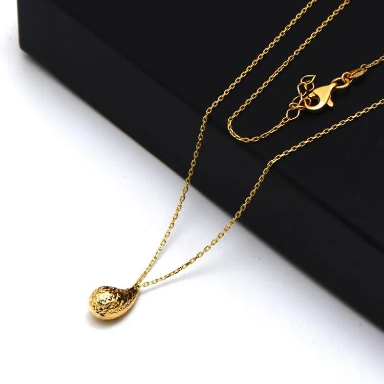 Real Gold Glittering Movable Oval Teardrop Water Drop Necklace - Model 1392 N1431