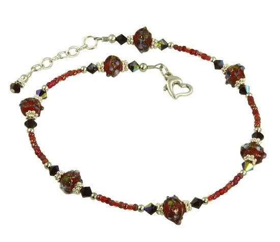 Red Rose Crystal Beaded Anklet