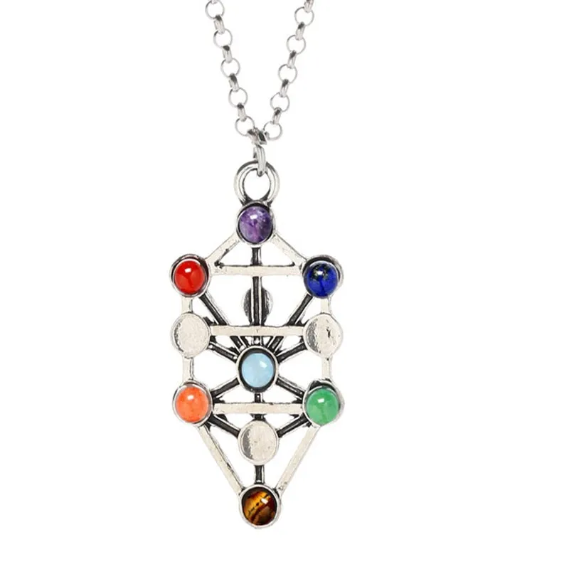 Reiki 7 Crystal Beads Chakra Natural Stone Pendant Yoga Meditation Quartz Crystal Necklace Healing Point Pendant  For Women