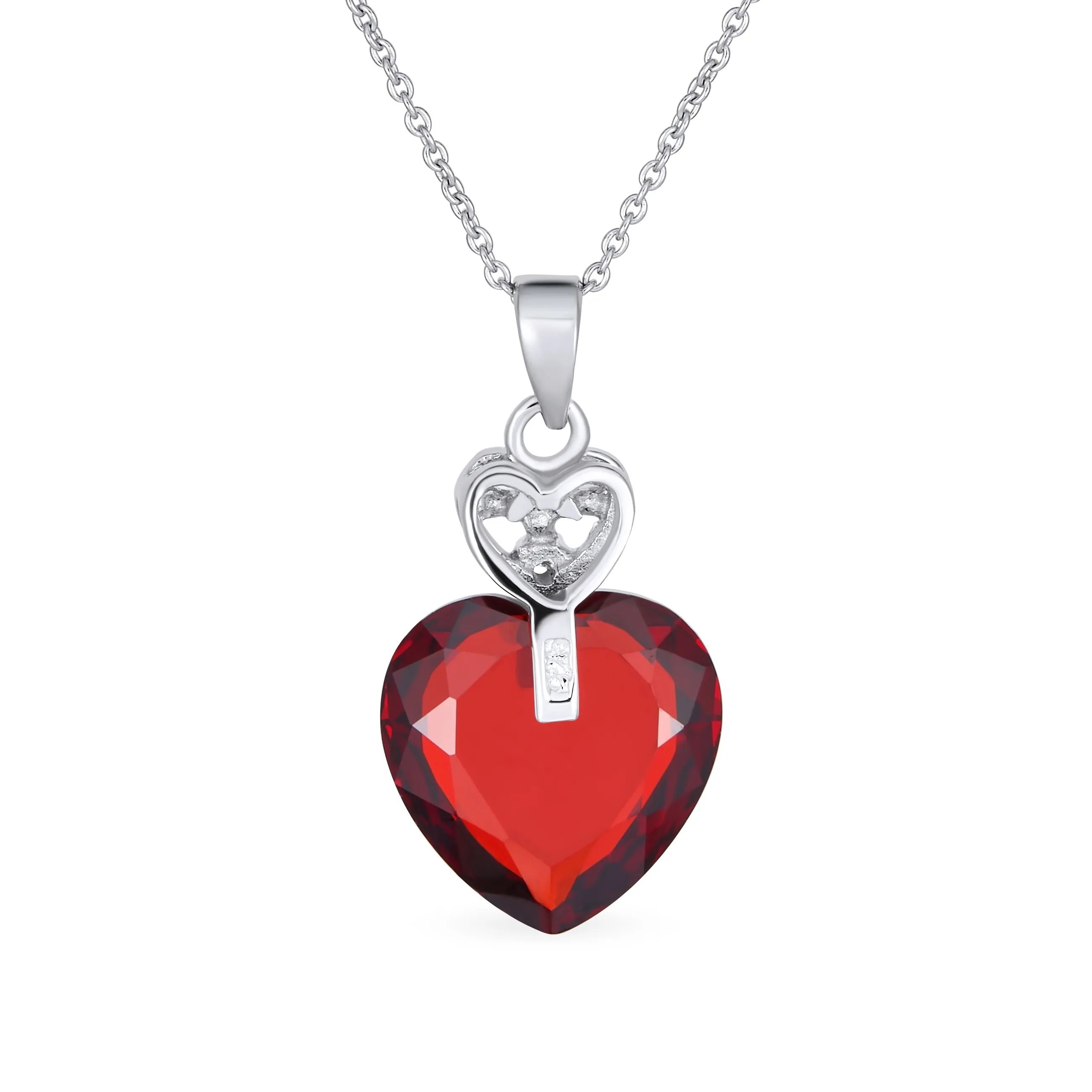 Romantic Key to Her Heart Pendant Necklace with Ruby Red CZ and Sterling Silver Chain