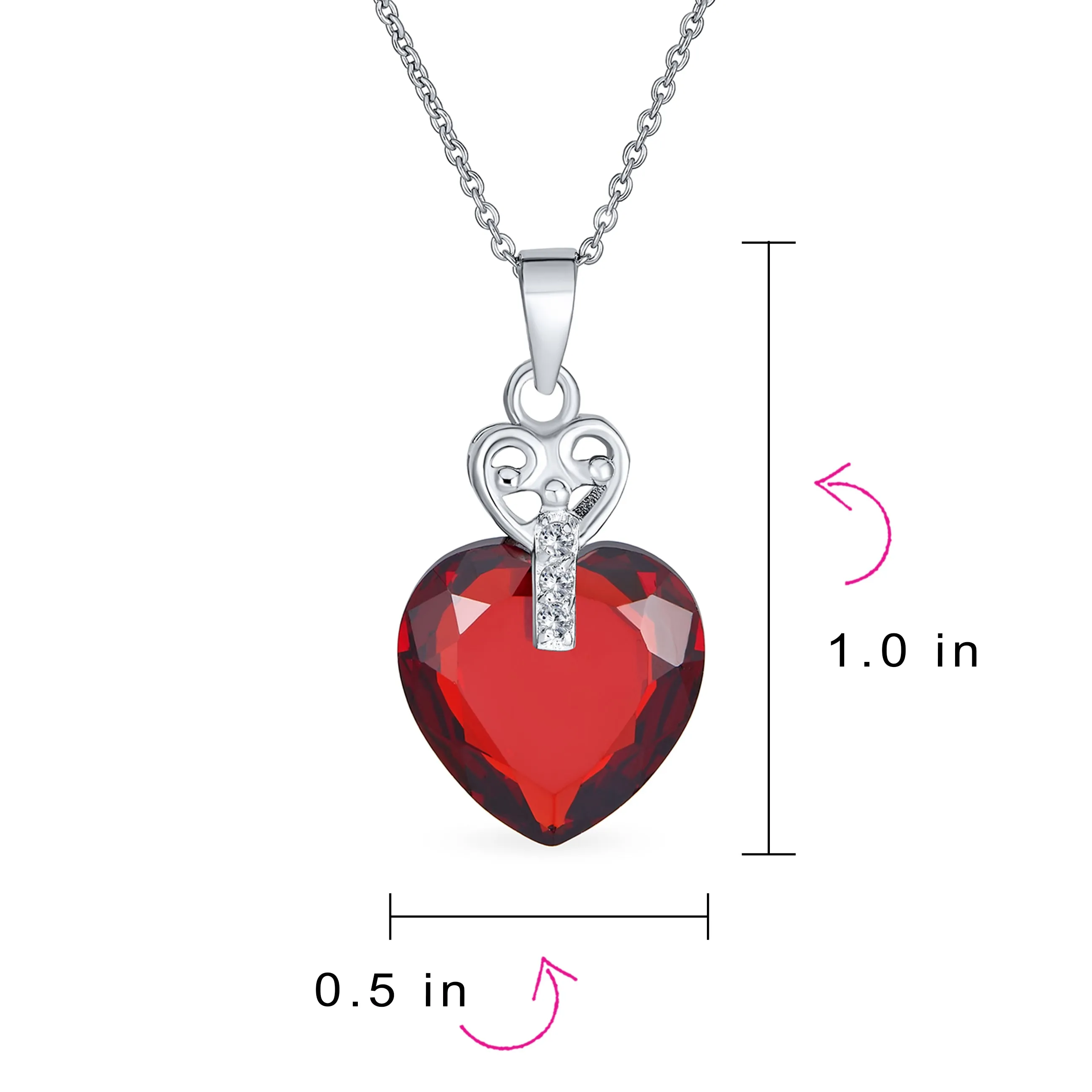 Romantic Key to Her Heart Pendant Necklace with Ruby Red CZ and Sterling Silver Chain