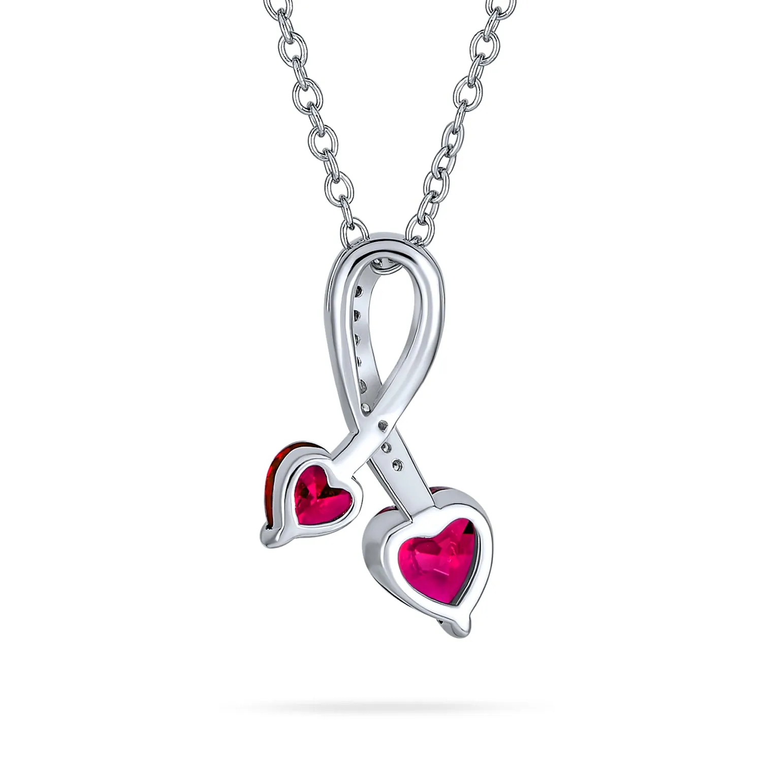 Romantic Promise Pendant Necklace with Ruby Red CZ Hearts in Sterling Silver