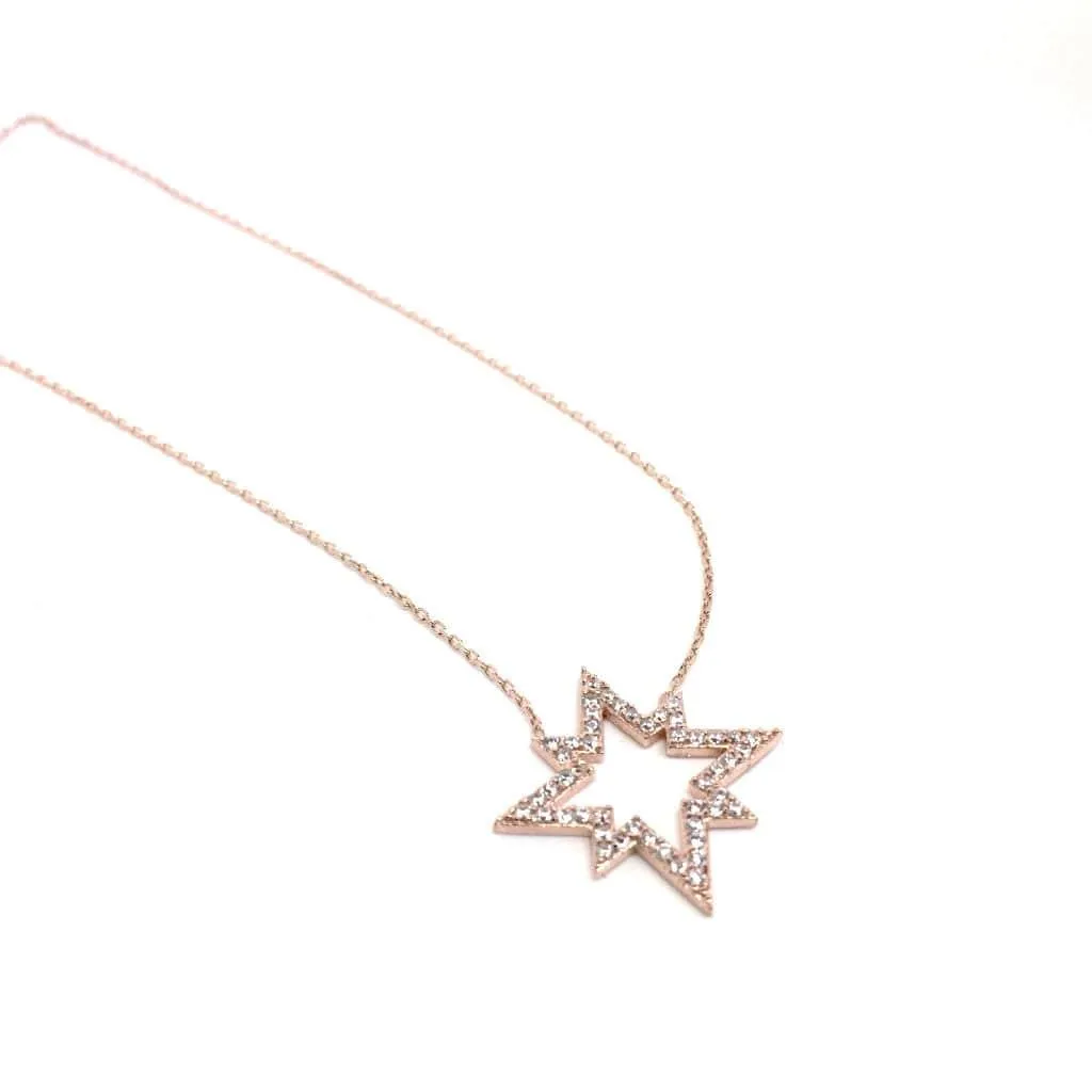 Rose Gold & Silver Star with Crystals Pendant. Two Colours Available.