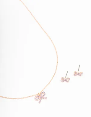 Rose Gold Bow Diamante Jewellery Set