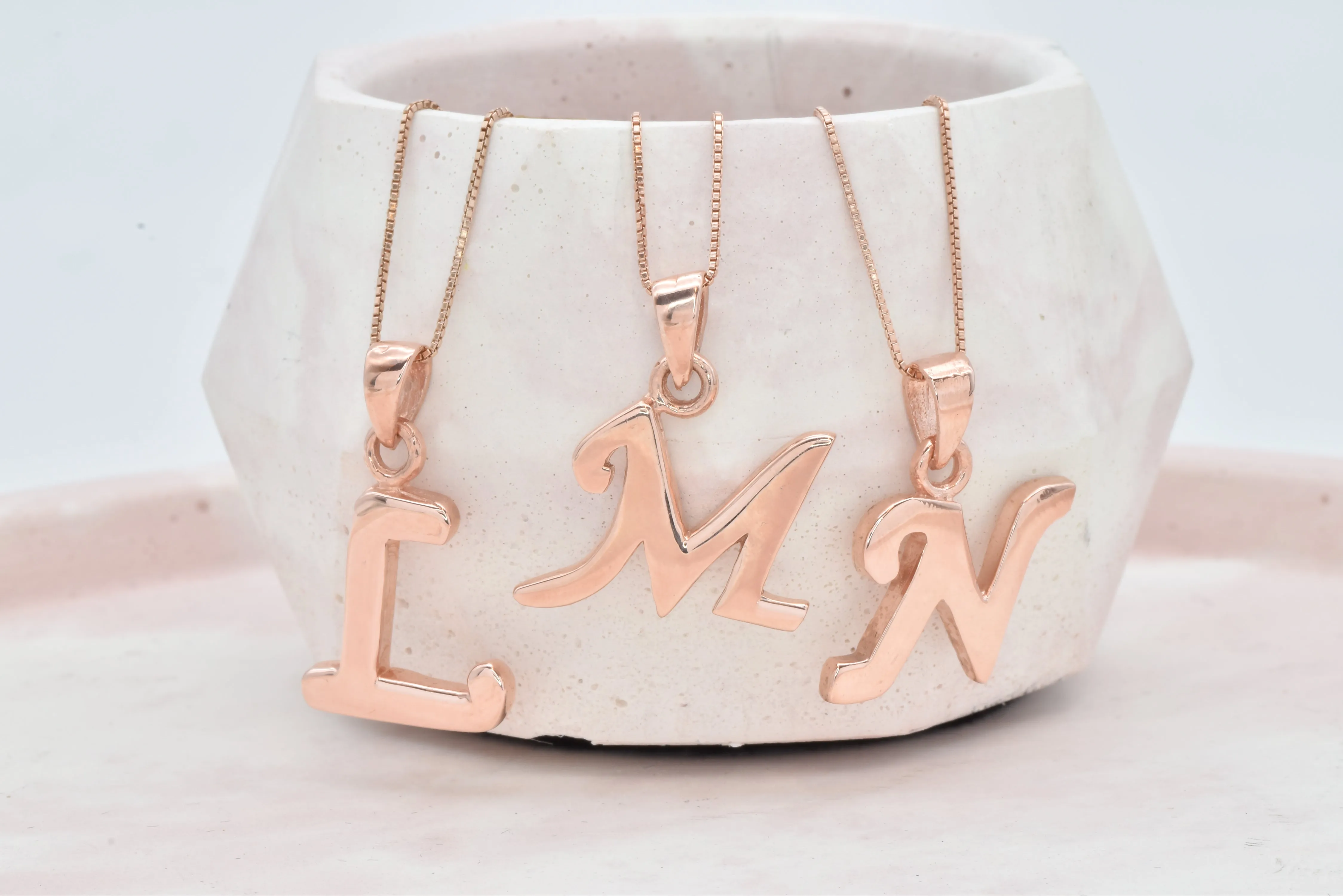 Rose Gold Letter Pendant - Initial Letter Charm - Personalized Letter Necklace