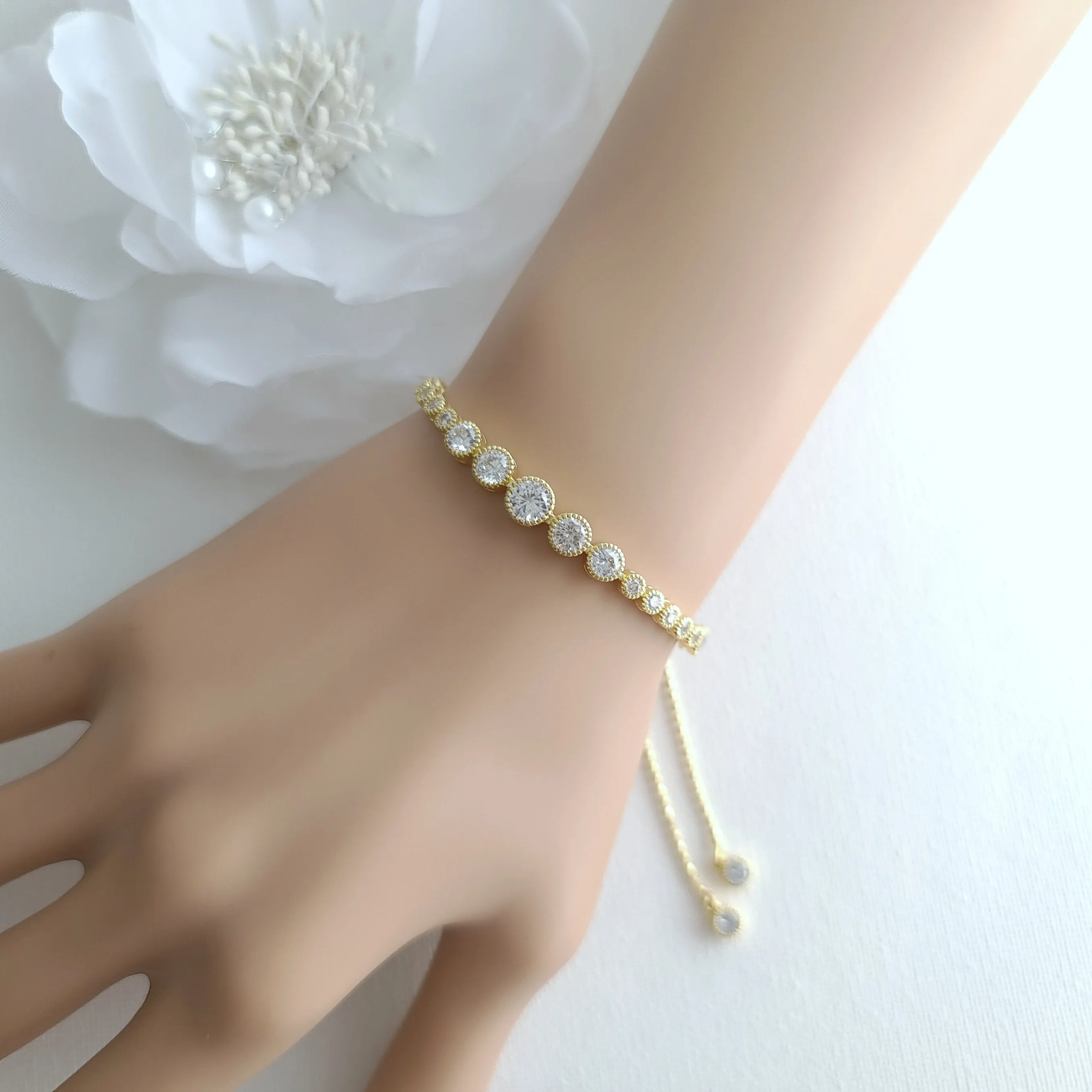 Round Crystal Gold Tennis Bracelet for Weddings-Zara