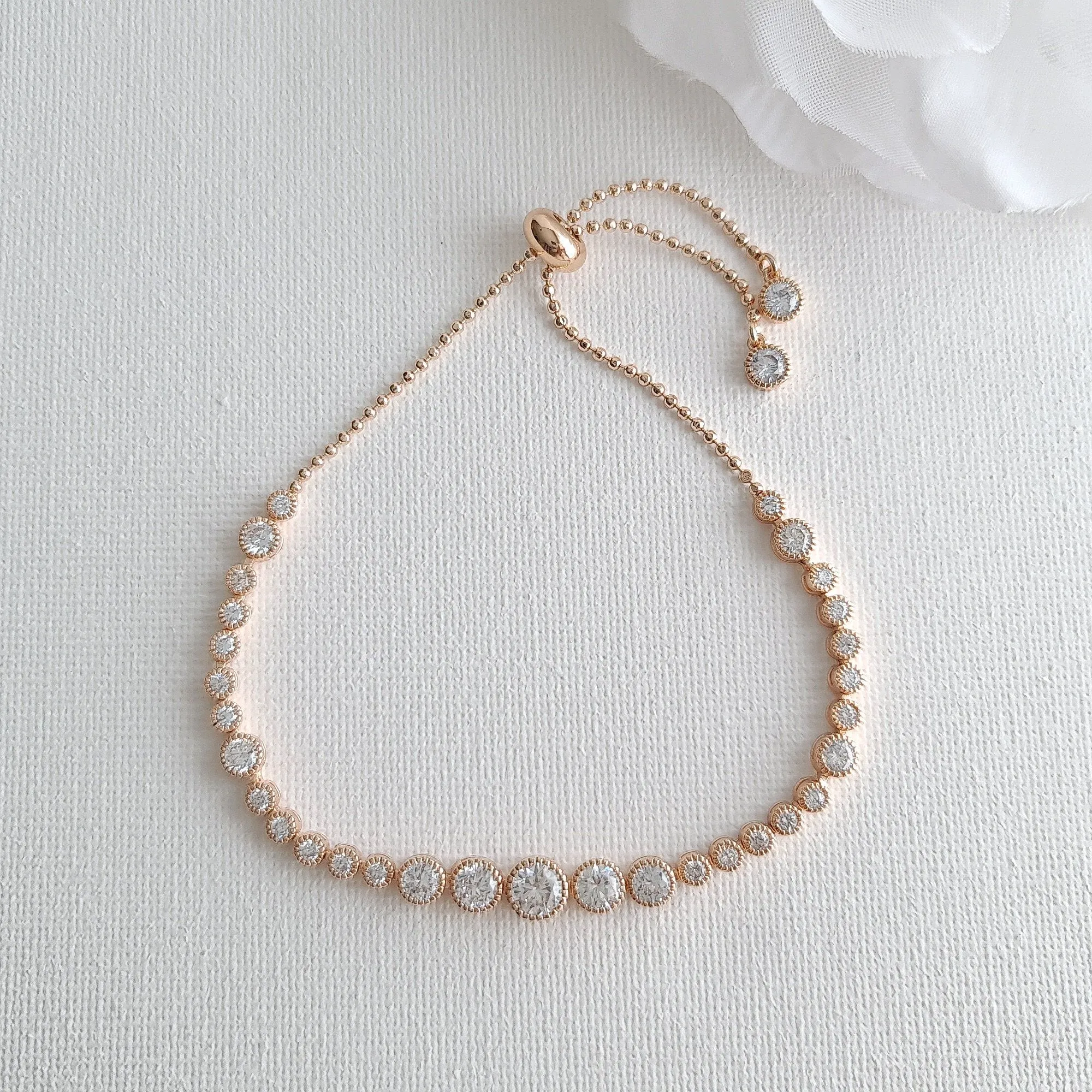 Round Crystal Gold Tennis Bracelet for Weddings-Zara