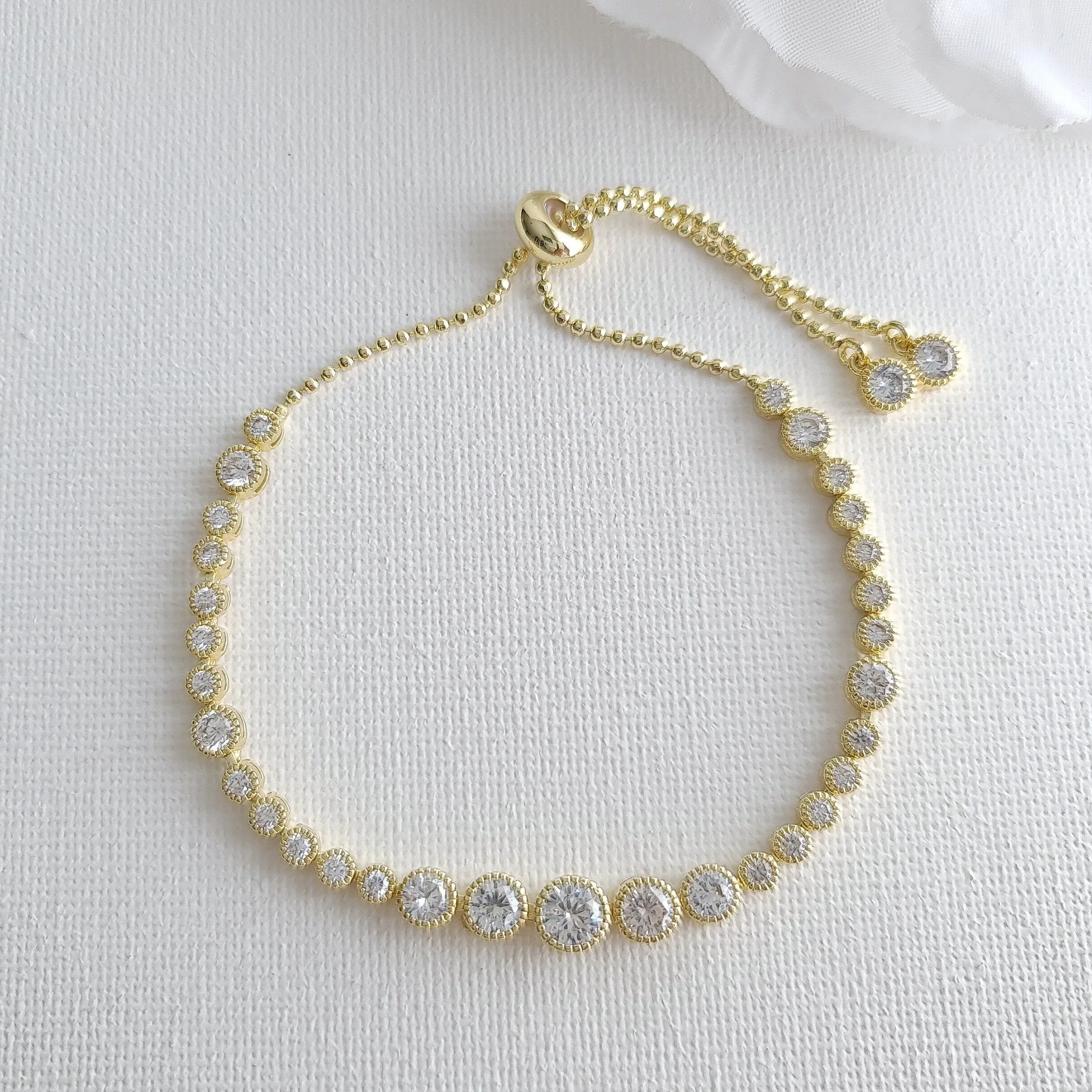 Round Crystal Gold Tennis Bracelet for Weddings-Zara