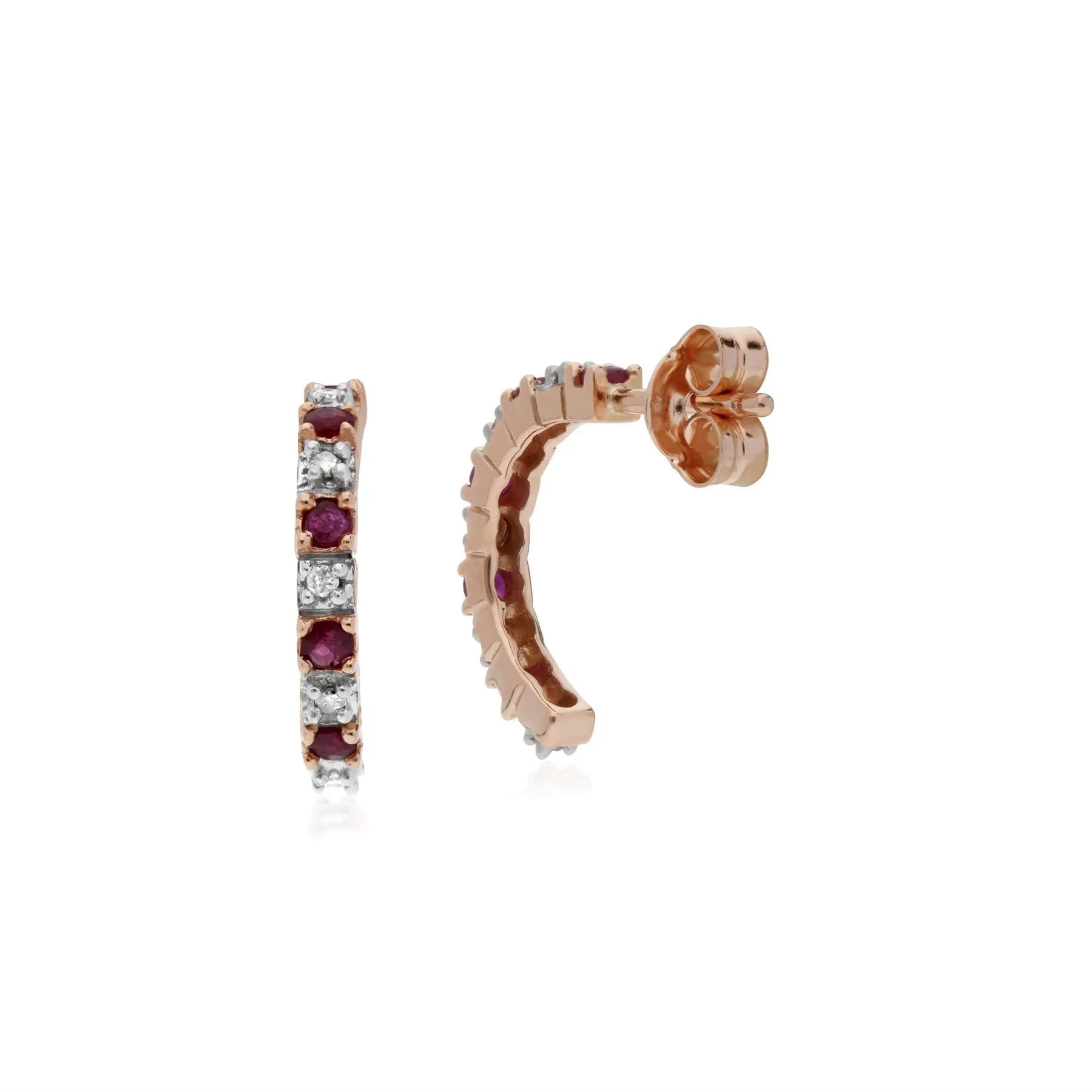 Rubin Ohrringe, 9 Karat Rosegold 0,28 Karat Rubin & 4pt Diamant Halber Reifen Stil Ohrringe