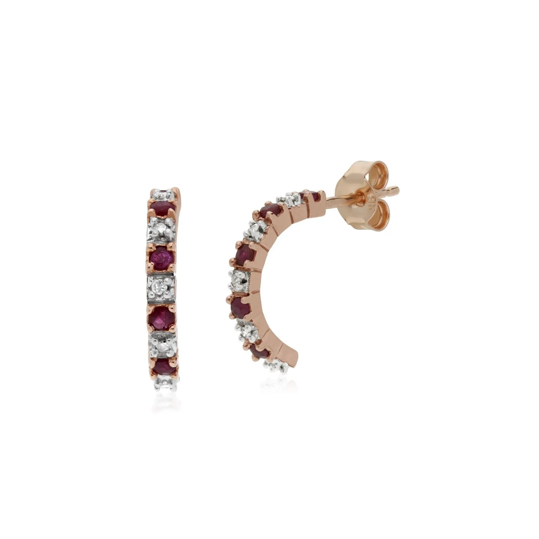 Rubin Ohrringe, 9 Karat Rosegold 0,28 Karat Rubin & 4pt Diamant Halber Reifen Stil Ohrringe