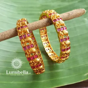 Ruby Elephant Golden Bangles