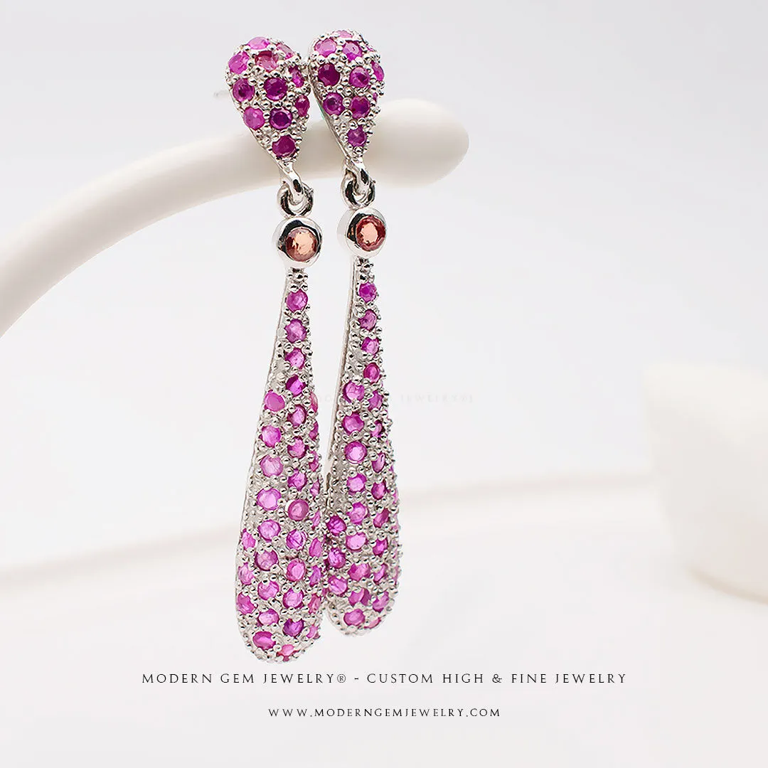 Sapphire Drop Earrings & Classic Pink Natural Ruby In White Gold