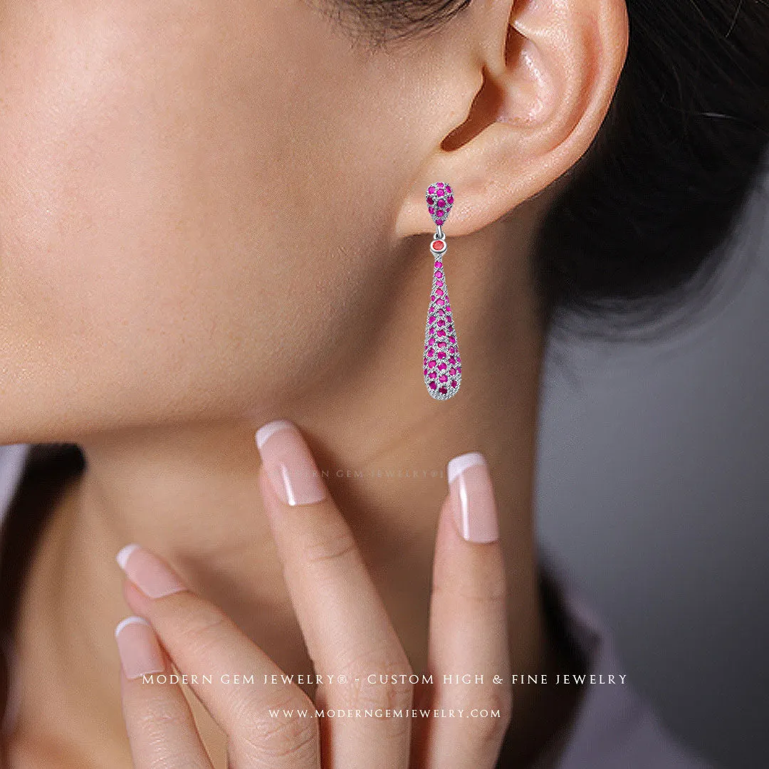 Sapphire Drop Earrings & Classic Pink Natural Ruby In White Gold