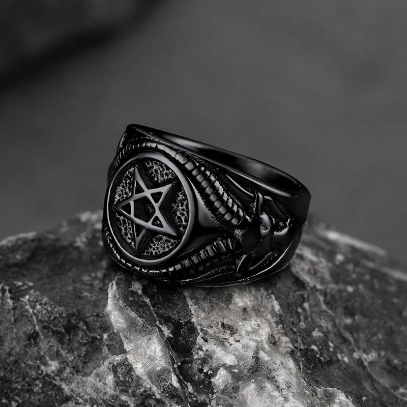 Satanic Goat Pentagram Ring Baphomet Ring for Men