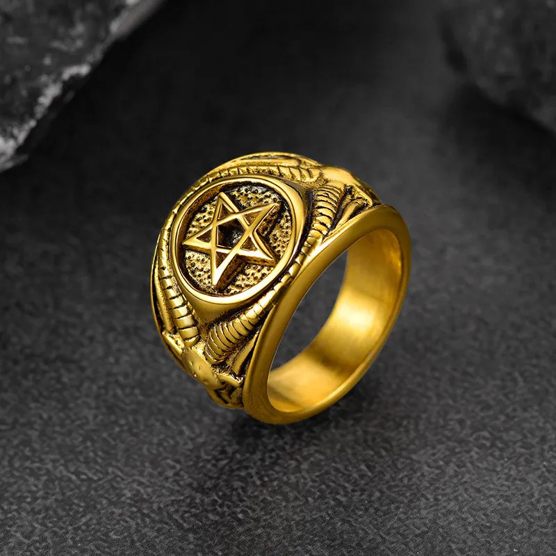 Satanic Goat Pentagram Ring Baphomet Ring for Men