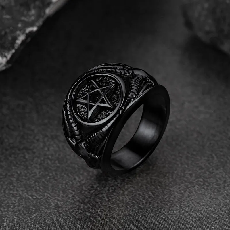 Satanic Goat Pentagram Ring Baphomet Ring for Men