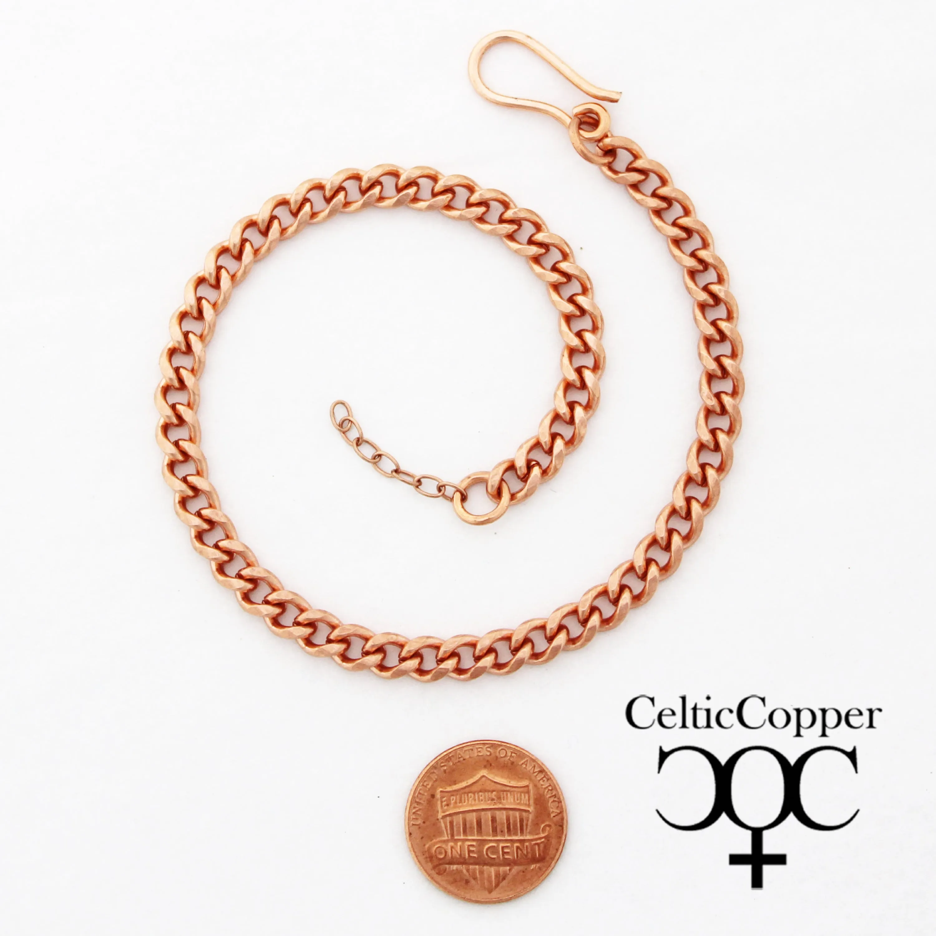 Set Of 2 Solid Copper Anklet Chains Adjustable 5mm Cuban Curb Chains AC72S Solid Copper Ankle Chain Set