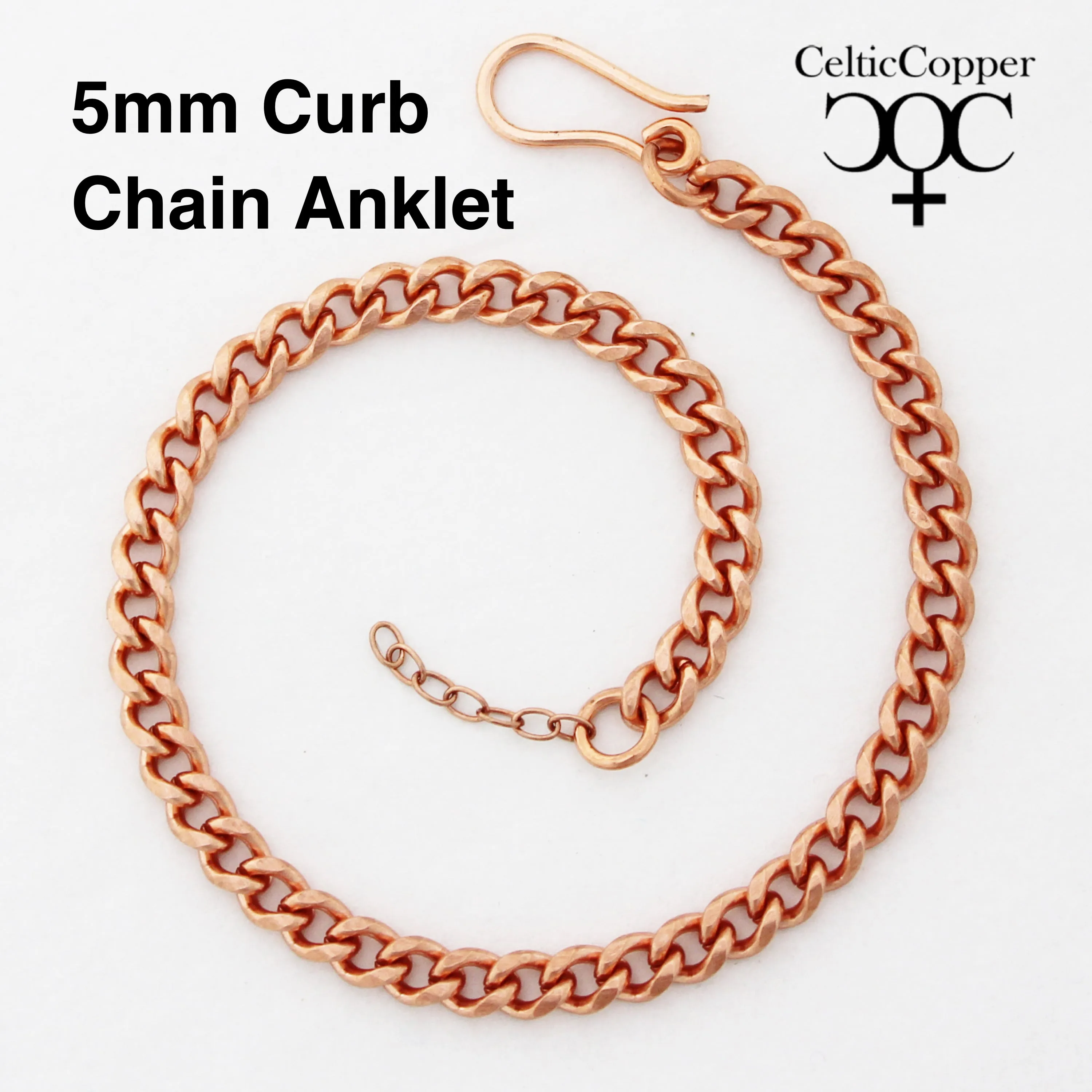 Set Of 2 Solid Copper Anklet Chains Adjustable 5mm Cuban Curb Chains AC72S Solid Copper Ankle Chain Set