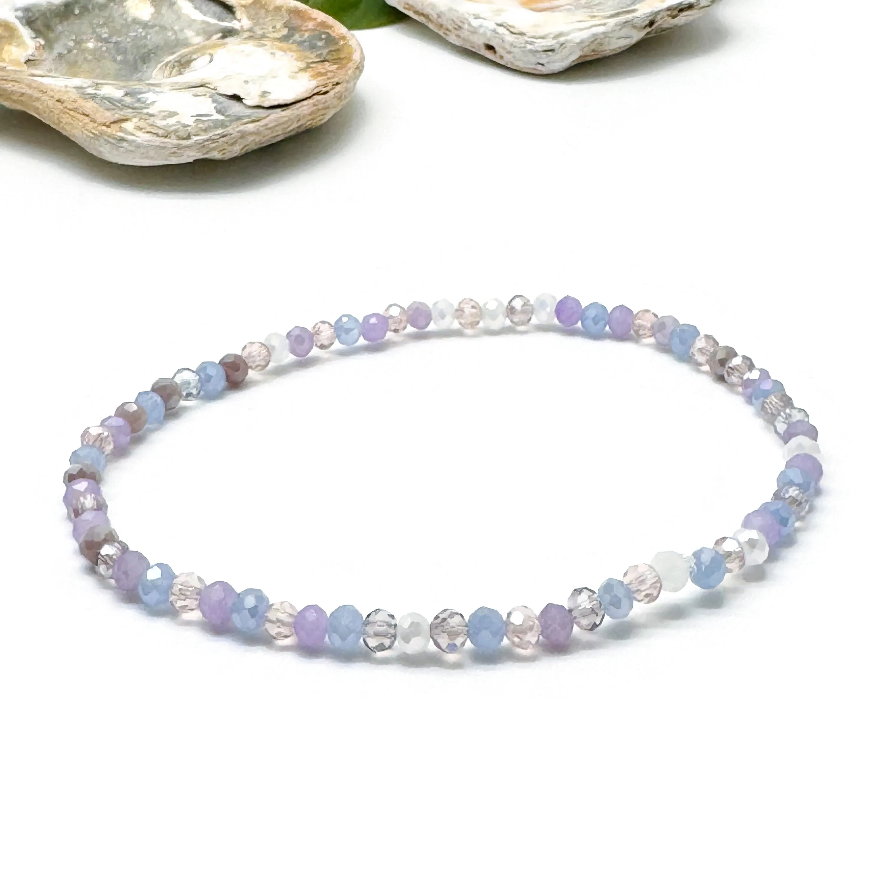 Shimmery Pale Pastels Faceted Glass Bead Anklet