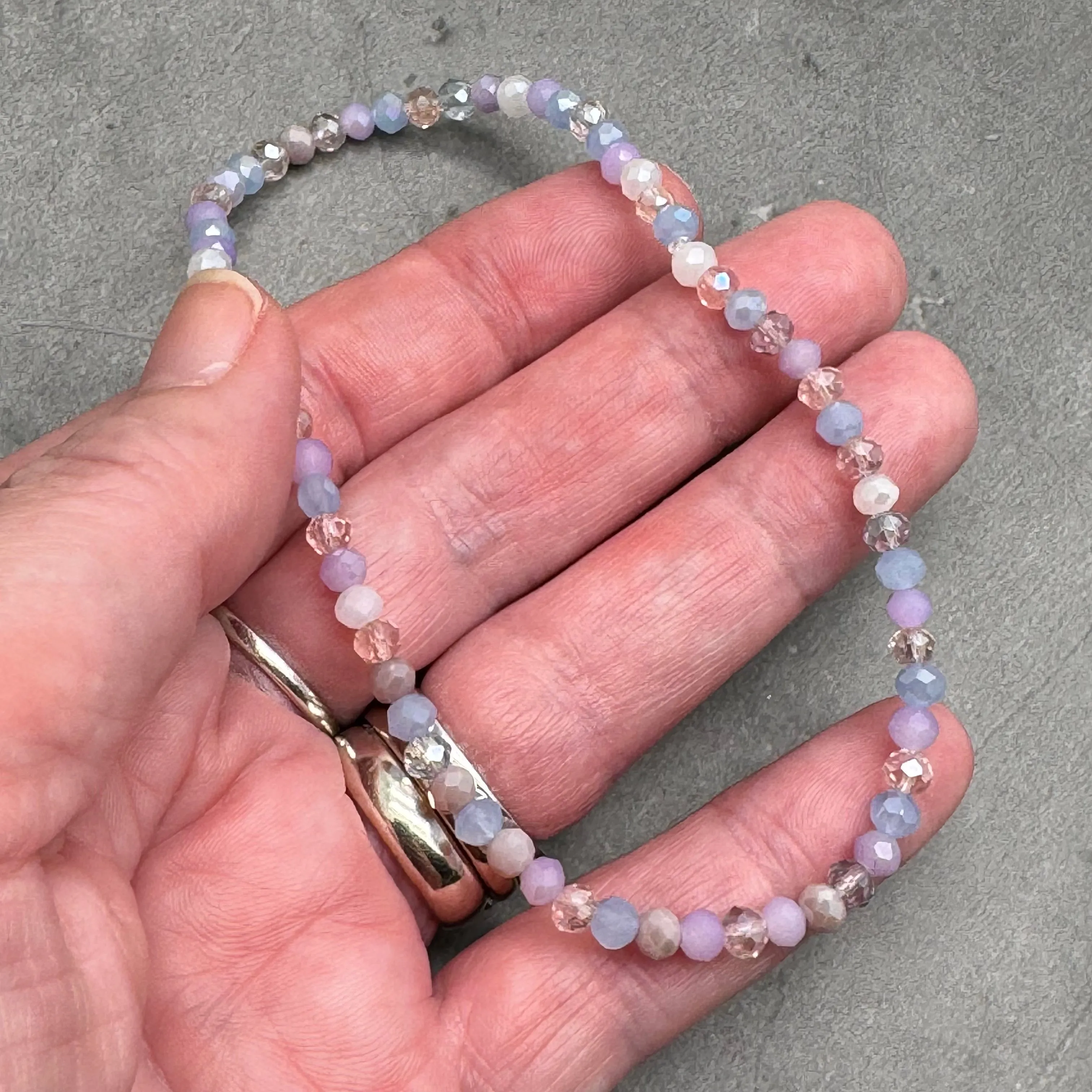 Shimmery Pale Pastels Faceted Glass Bead Anklet