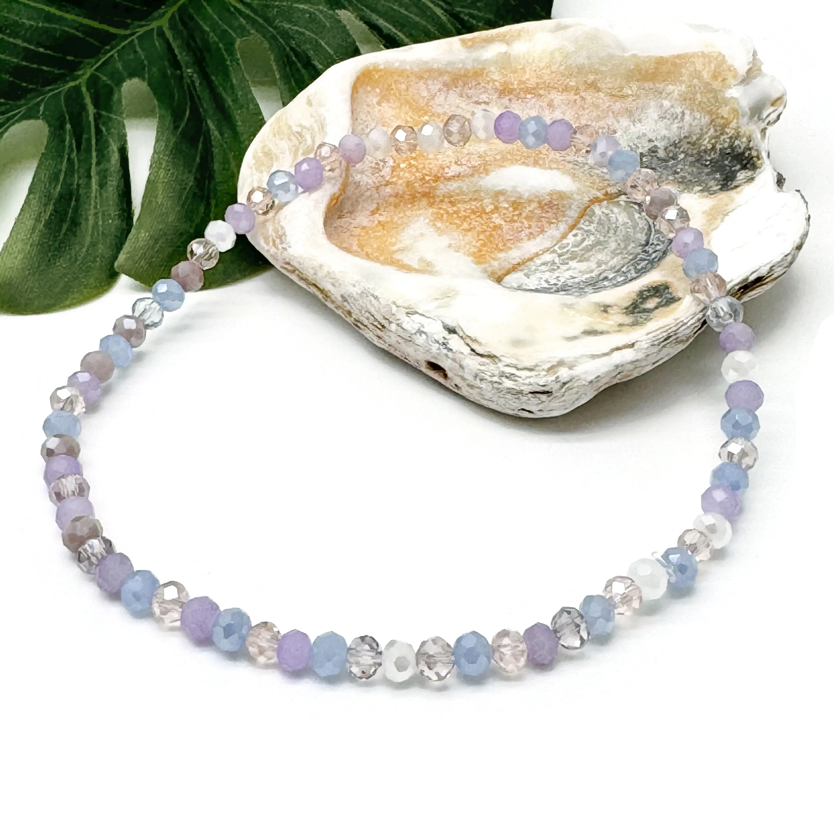 Shimmery Pale Pastels Faceted Glass Bead Anklet