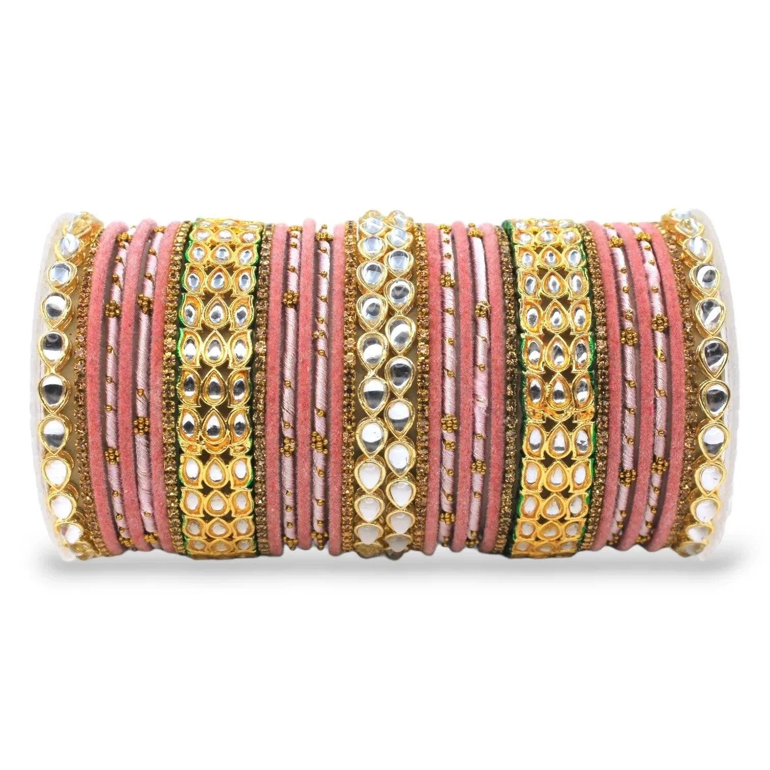 Silk Thread Kundan Kada Stones Bangle Set