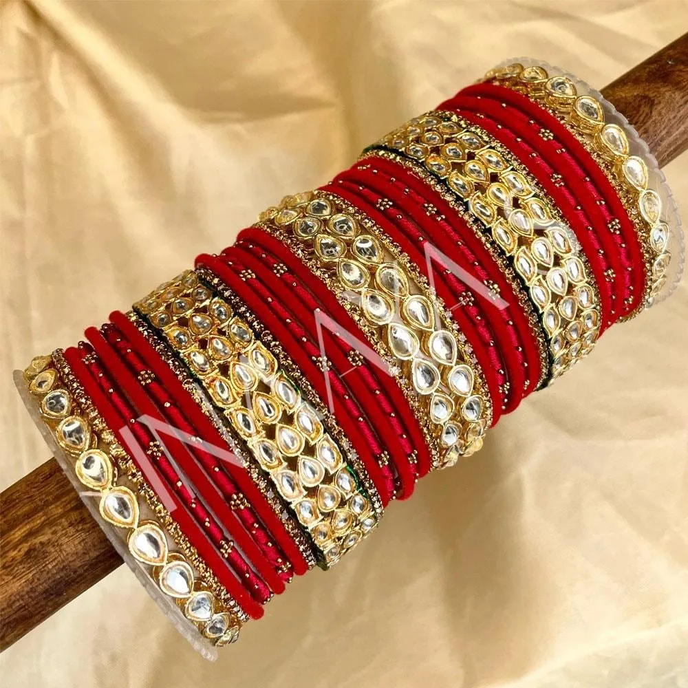 Silk Thread Kundan Kada Stones Bangle Set