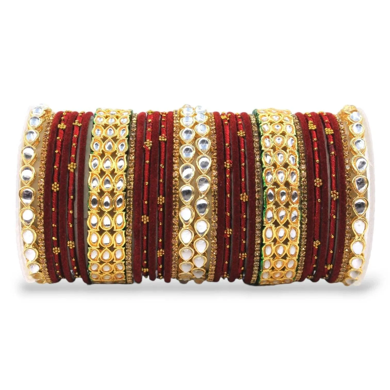 Silk Thread Kundan Kada Stones Bangle Set