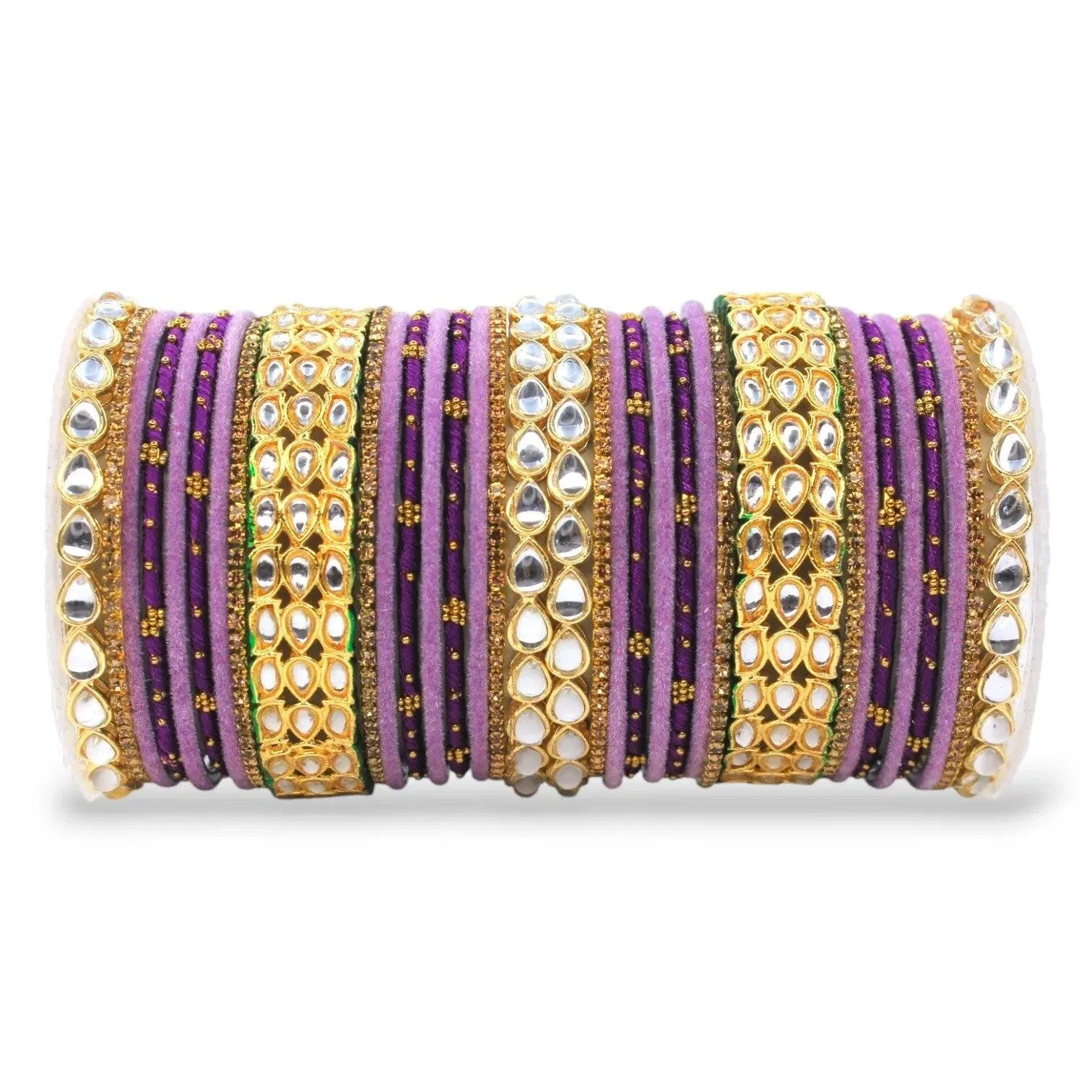 Silk Thread Kundan Kada Stones Bangle Set