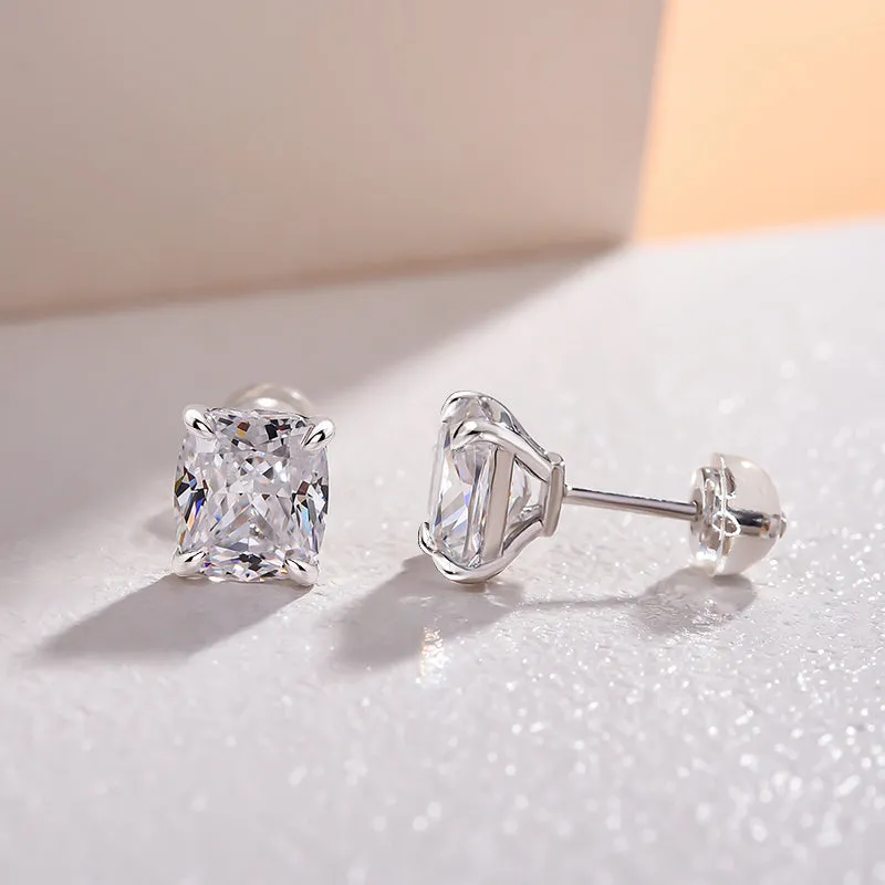 Simple Cushion Cut Stud Earrings In Sterling Silver