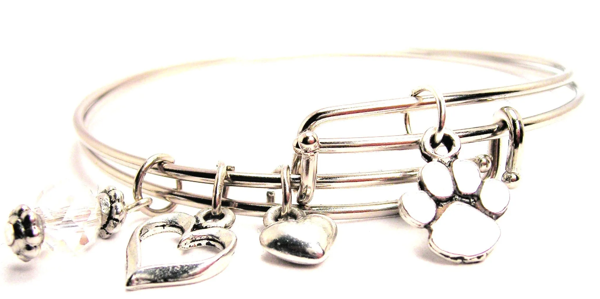 Small Paw Print Expandable Bangle Bracelet Set