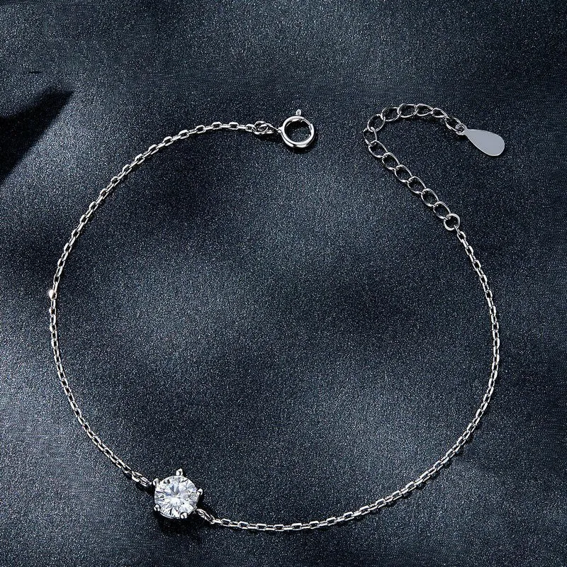 Sparkling Silver Moissanite Stone Crystal Bracelet