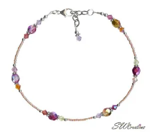 Sunset Bay Crystal Silver Beaded Anklet