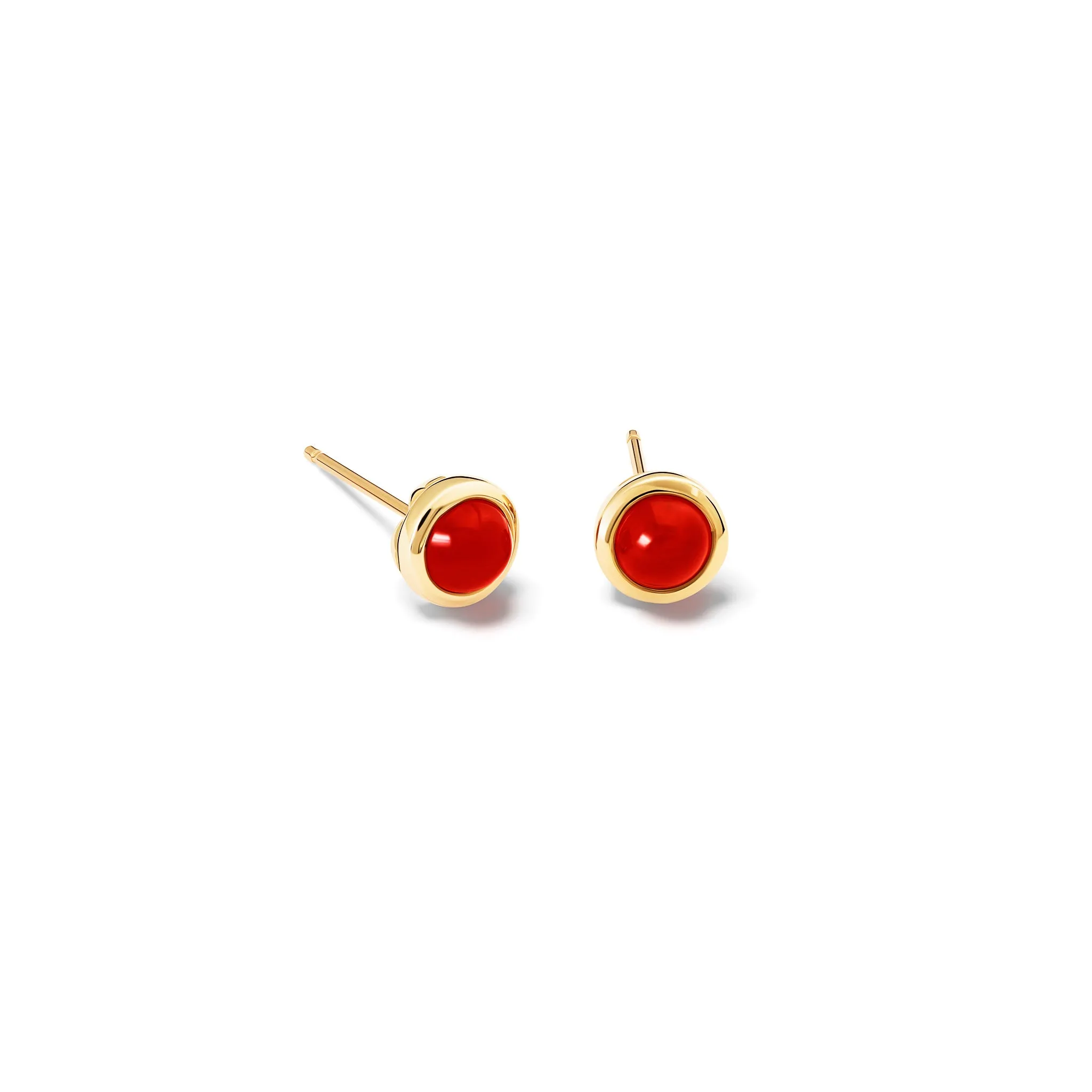 Theresa Stud Earrings Yellow Gold - Cabochon Cornelian