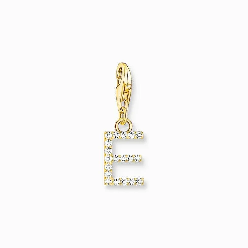 Thomas Sabo Gold-plated Charm Pendant Letter E with White Stones