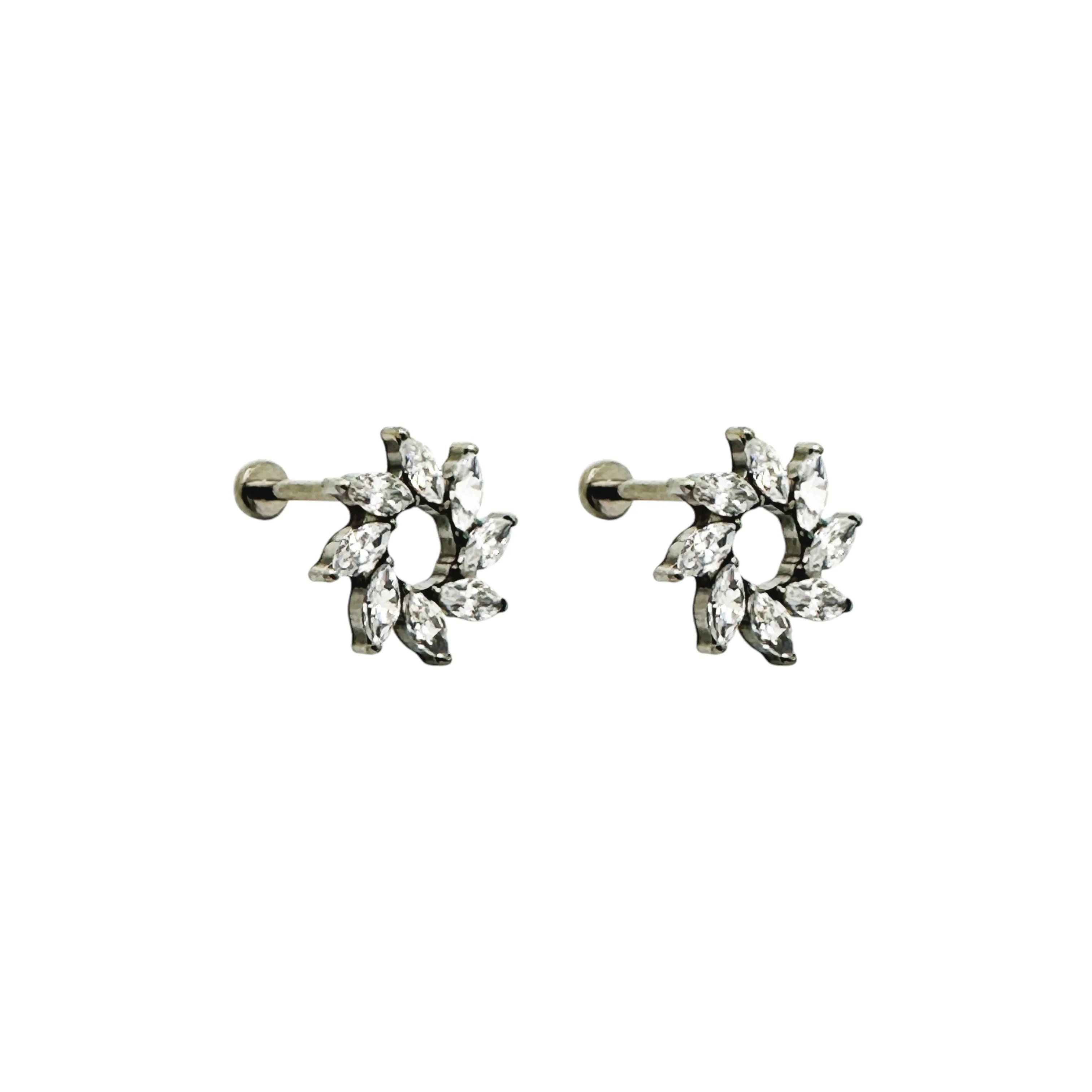 Titanium flower diamond gem flatback stud