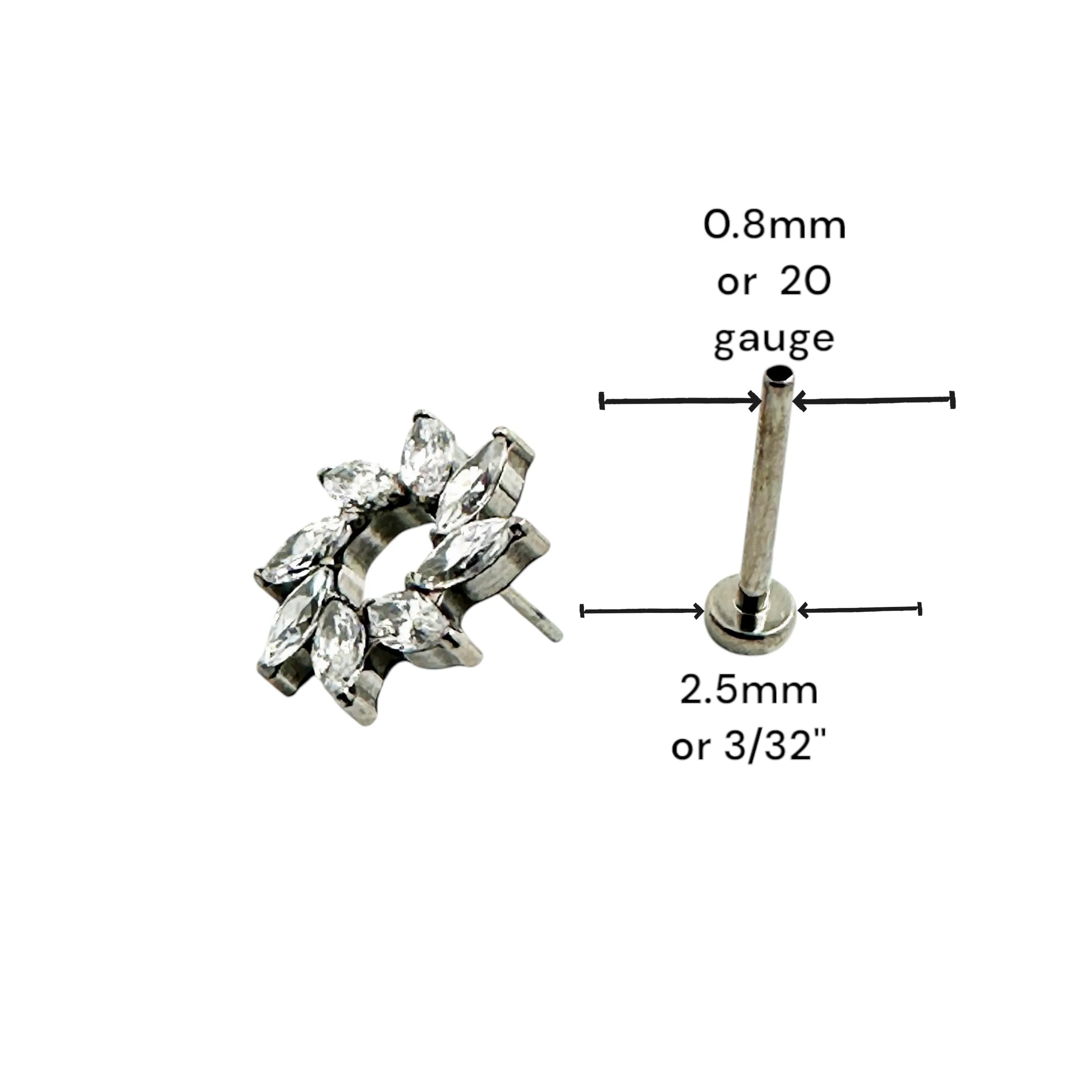 Titanium flower diamond gem flatback stud