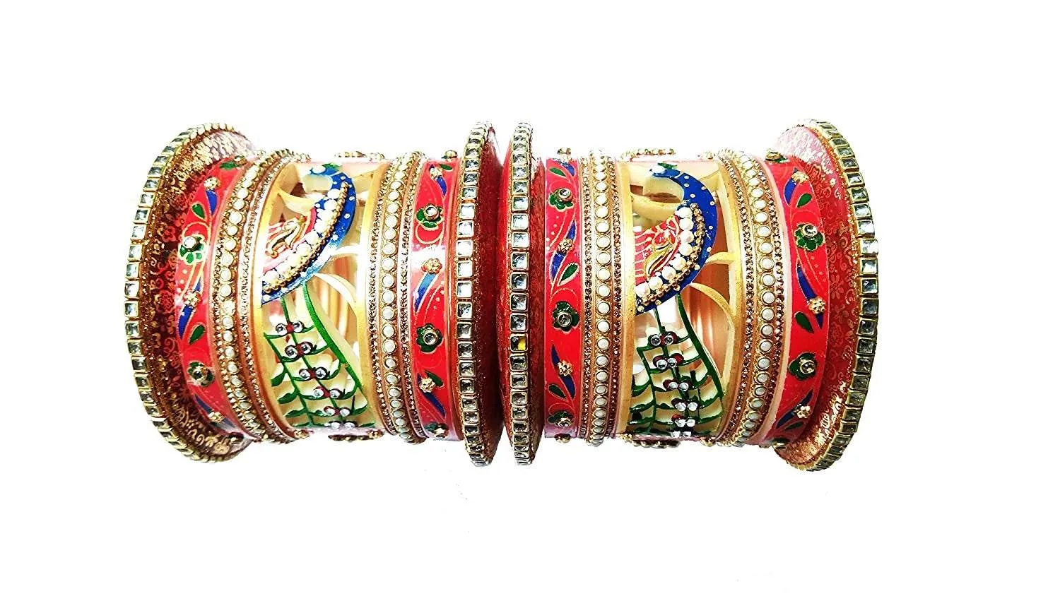 Traditional Rajawada Bridal Chura, Peacock Cutting Design Rajputi Chuda Set for Girls / Women - Bridal Bangles Set