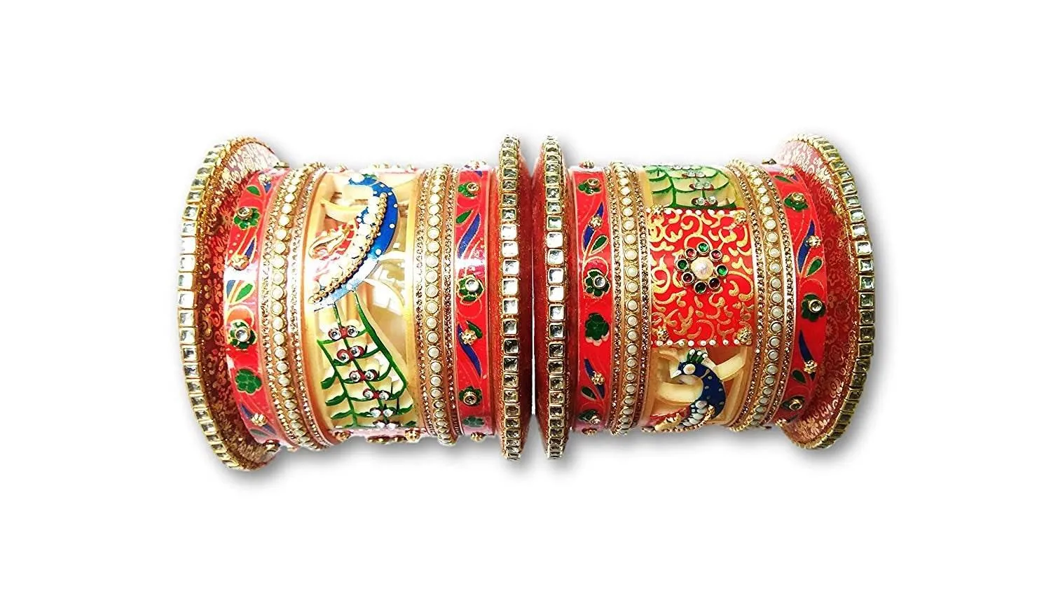 Traditional Rajawada Bridal Chura, Peacock Cutting Design Rajputi Chuda Set for Girls / Women - Bridal Bangles Set