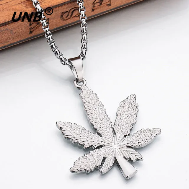 UNB 2017 New Gold Silver Plated Cannabiss Small Weed Herb Charm Necklace Maple Leaf Pendant Necklace Hip Hop Jewelry Wholesale