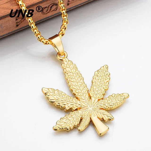 UNB 2017 New Gold Silver Plated Cannabiss Small Weed Herb Charm Necklace Maple Leaf Pendant Necklace Hip Hop Jewelry Wholesale