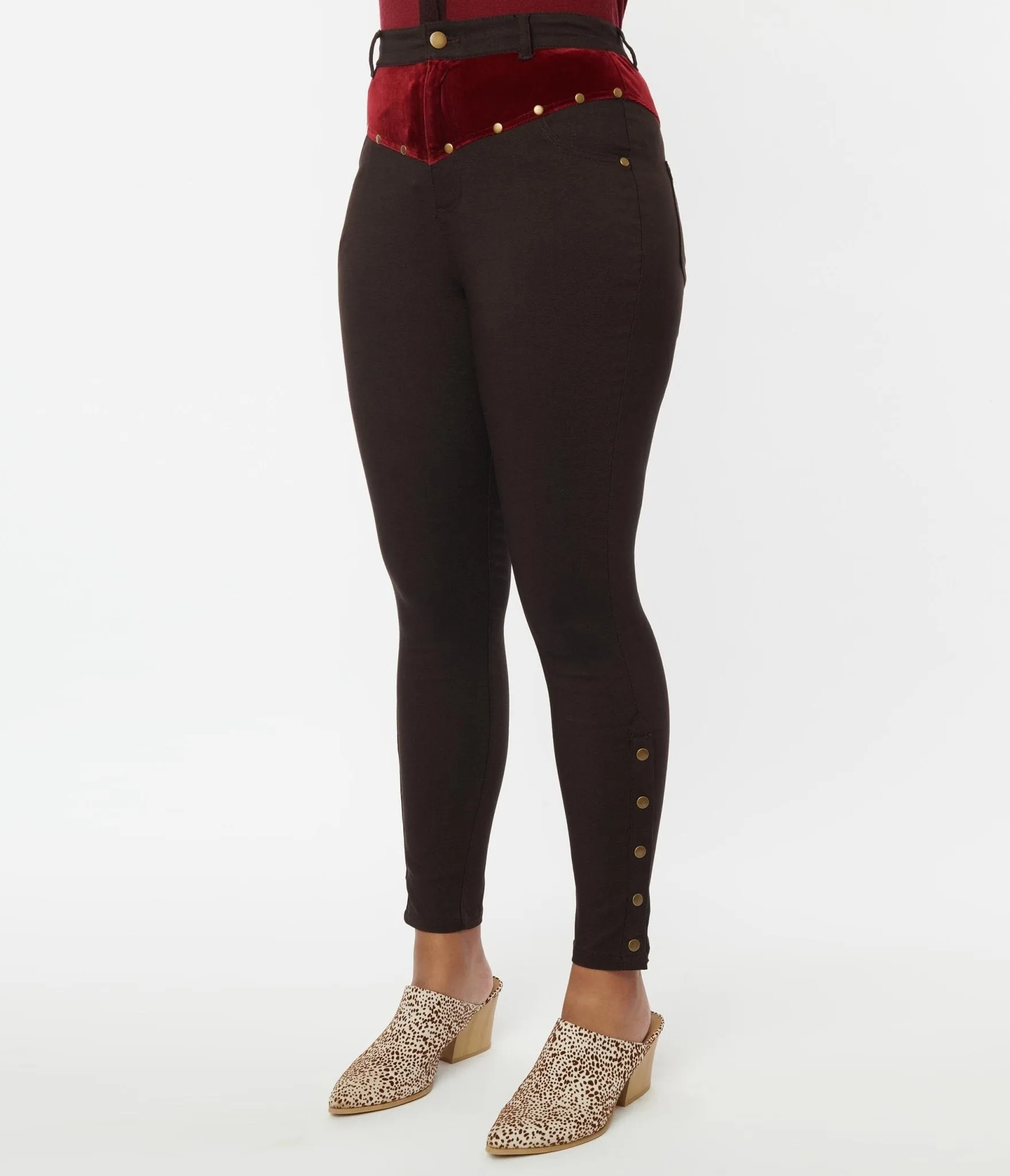 Unique Vintage Brown Denim & Red Yoke Skinny Jeans