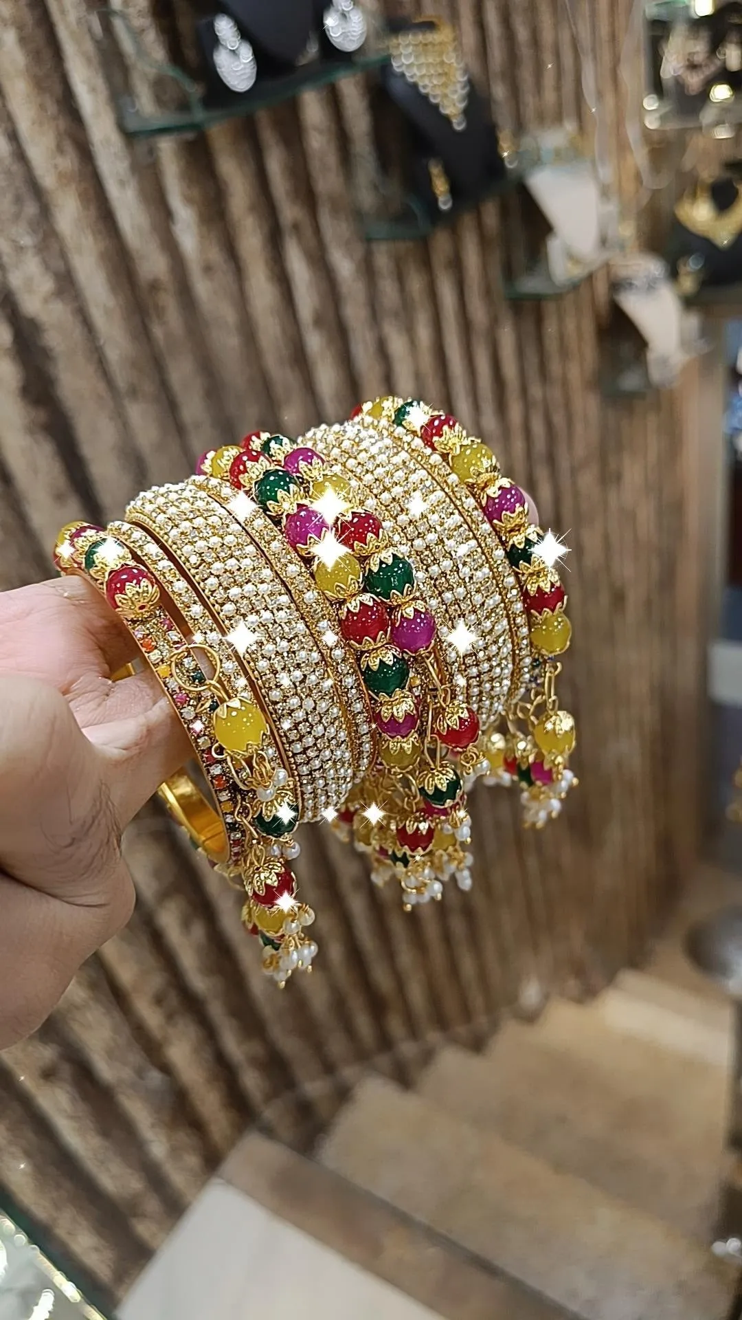 Vibrant Crystal Bangles Set Indian Inspired Studded Design