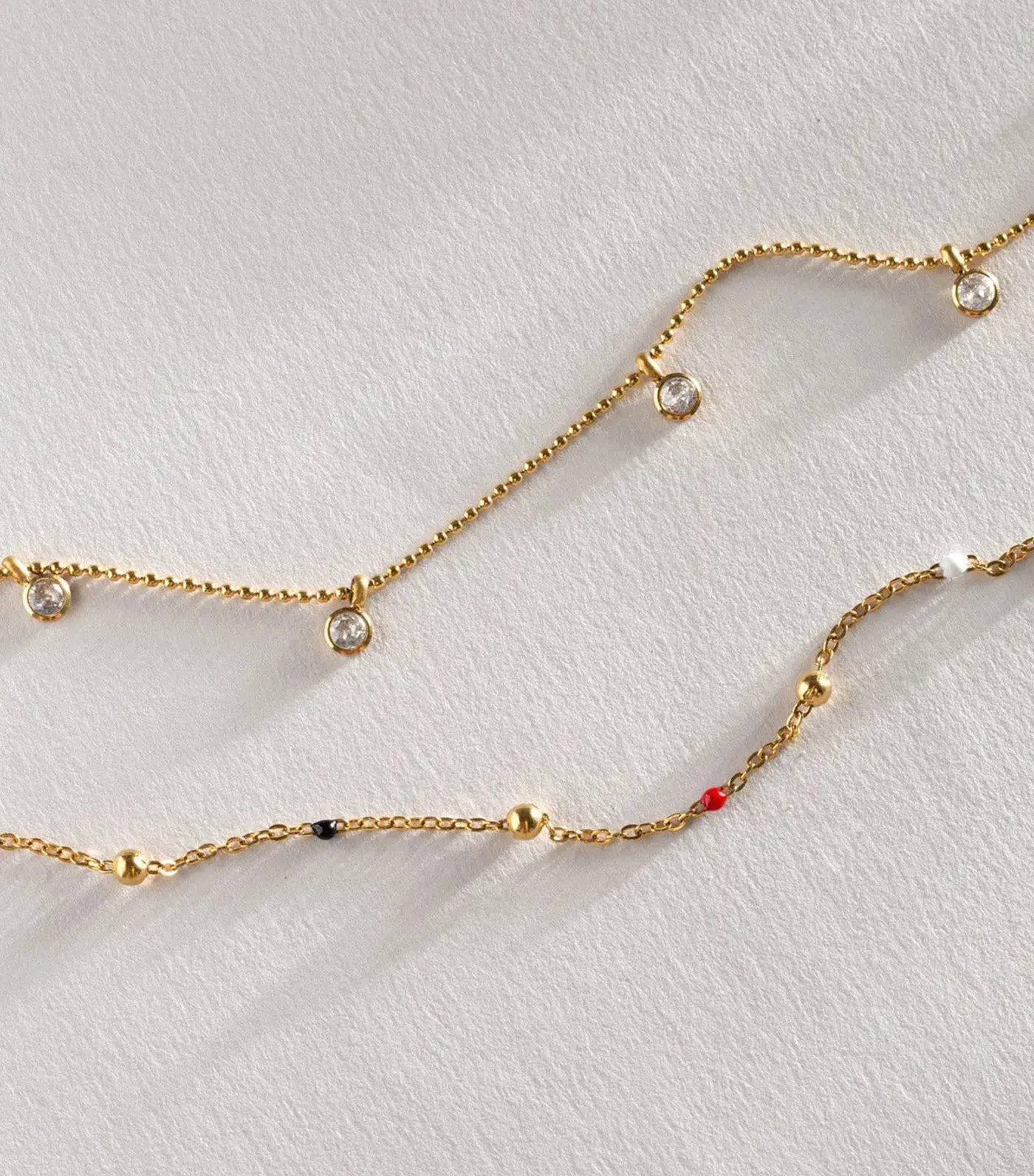 Vilde Petite Stone Chain Anklet Stainless Steel Gold