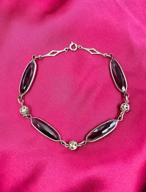 Vintage 1940s Silver & Purple Crystal Link Bracelet