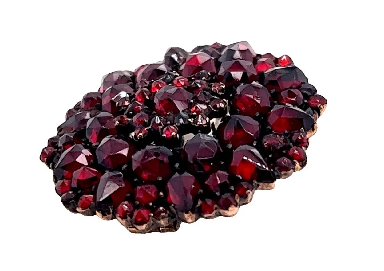 Vintage Bohemian Garnet Brooch Gold Plated