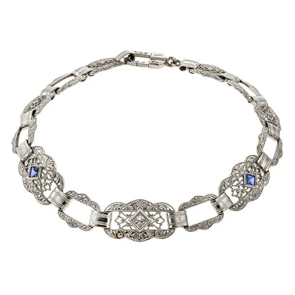 Vintage Filigree Diamond and Sapphire Bracelet