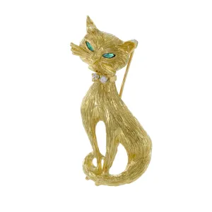 Vintage Retro Era 18KT Yellow Gold Cat Brooch