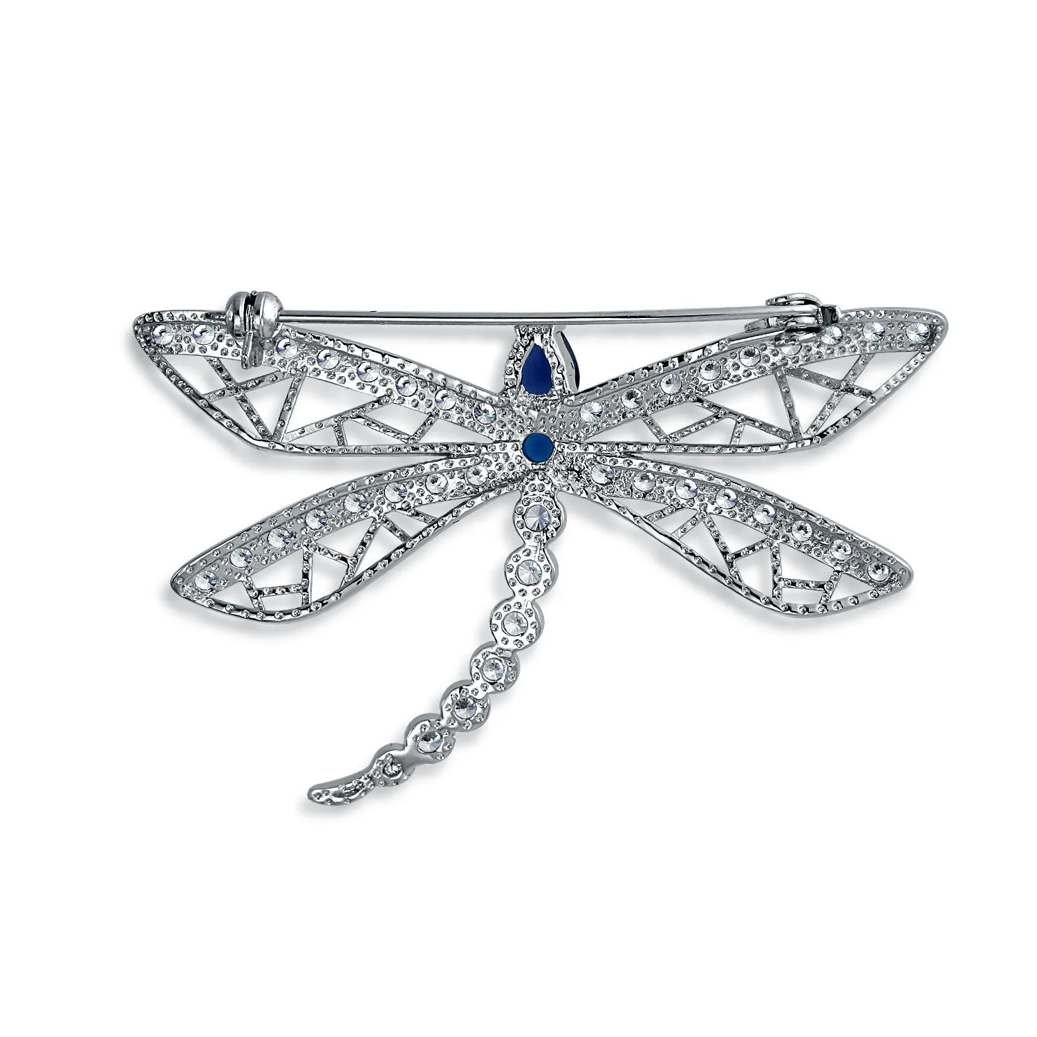 Vintage Style Sapphire Blue CZ Butterfly Dragonfly Brooche Pin Silver Plated