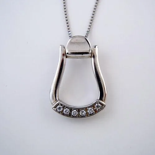 Western Stirrup Necklace in Sterling Silver with CZs